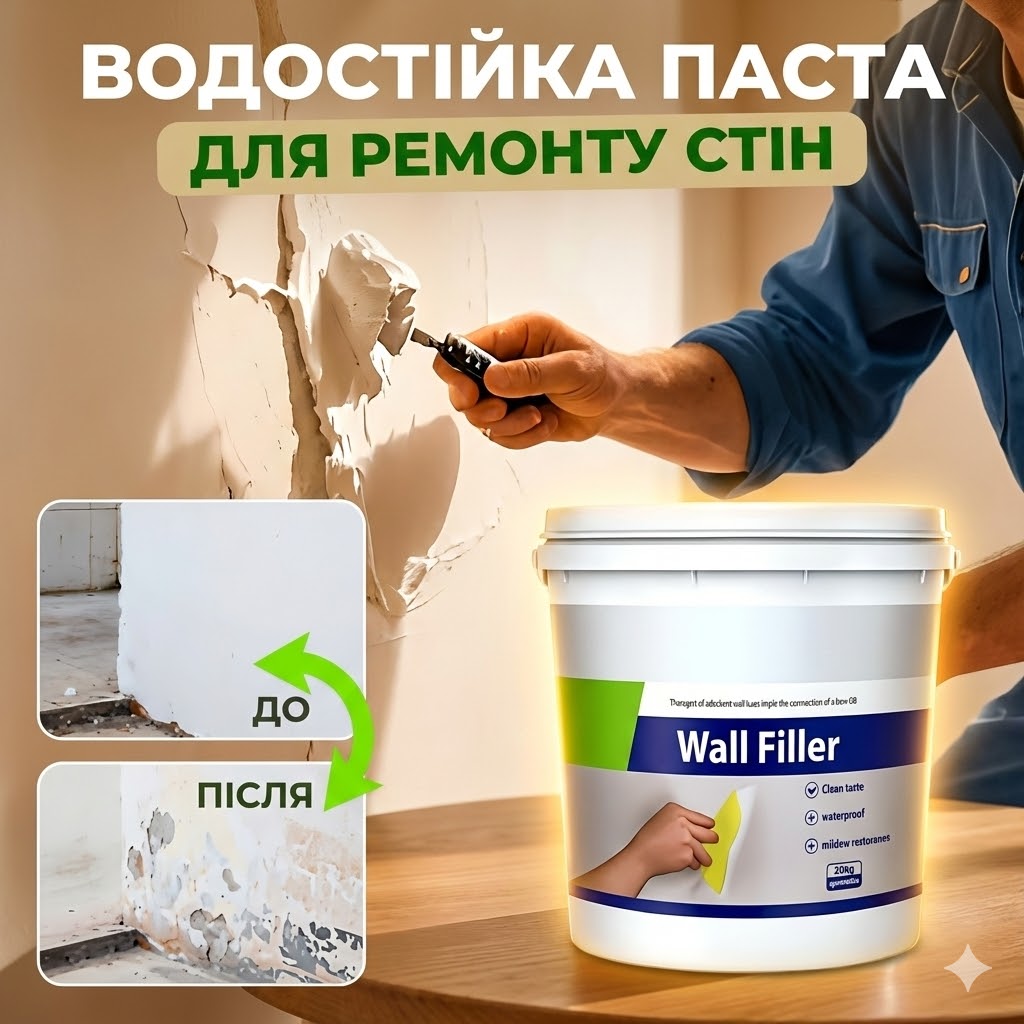 Водонепроникна та стійка до цвілі паста для ремонту стін 1 кг